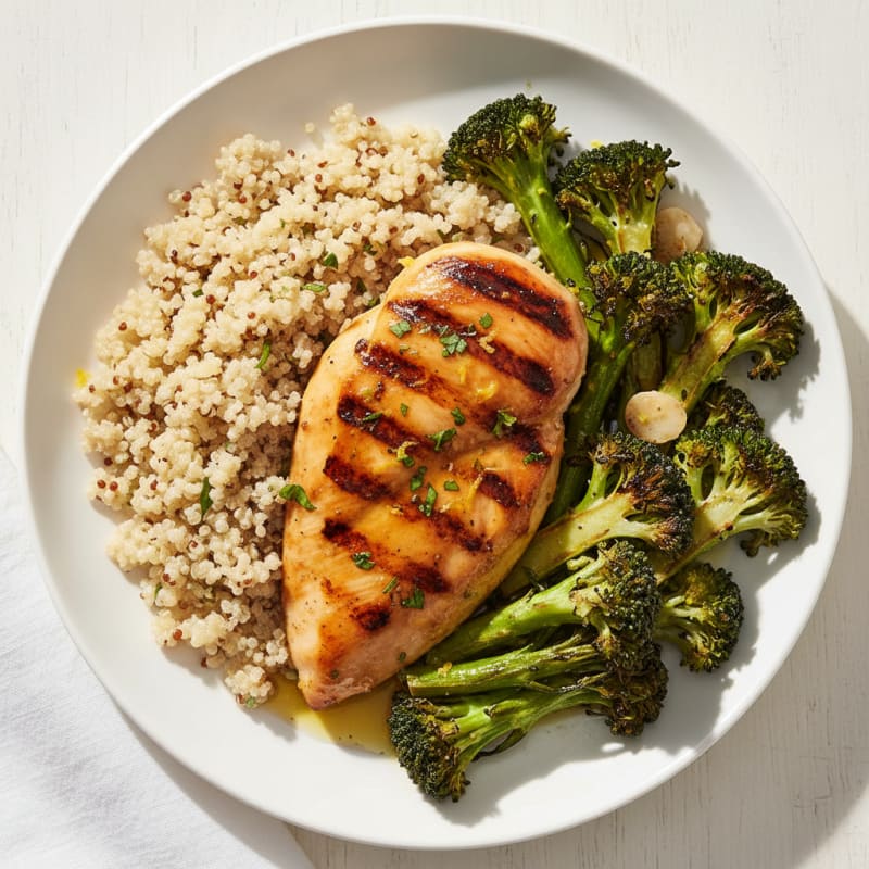 Grilled Chicken Breast with Roasted Broccoli and Quinoa