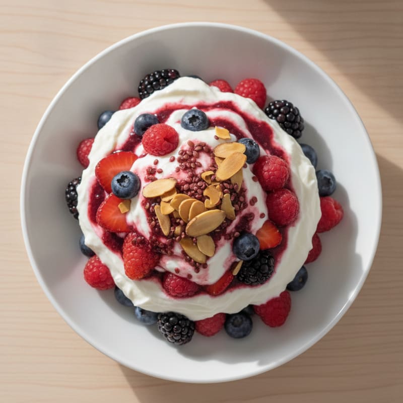 Creamy Greek Yogurt and Whey Protein Parfait with Mixed Berries