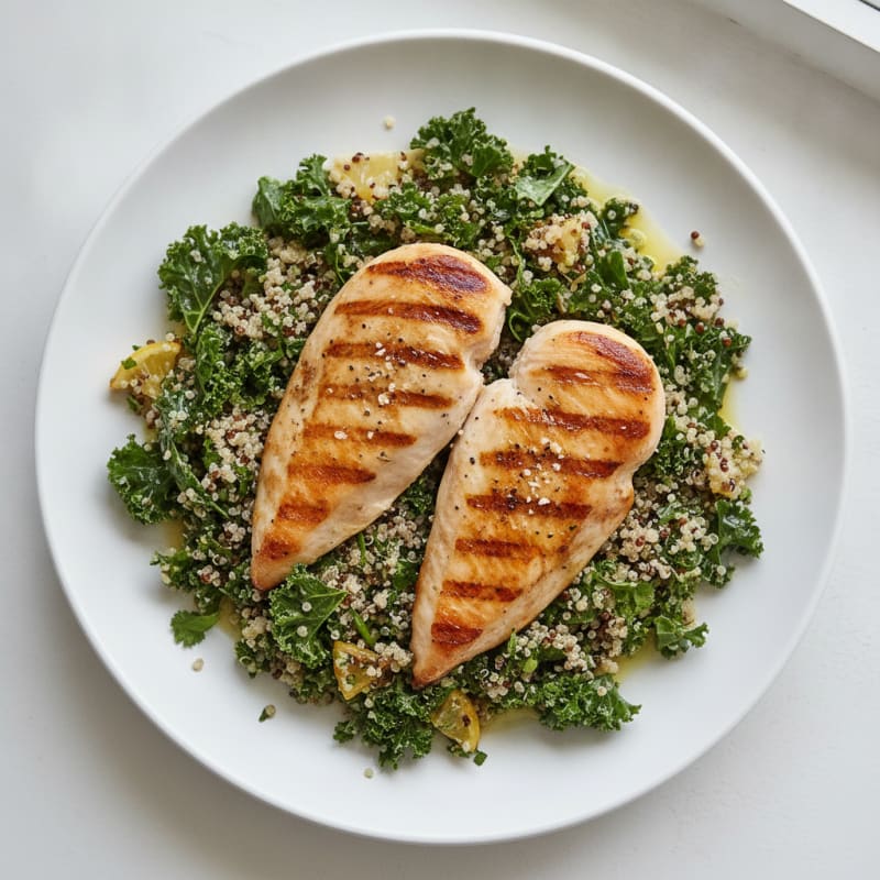 Grilled Chicken Breast with Crunchy Kale and Quinoa Salad