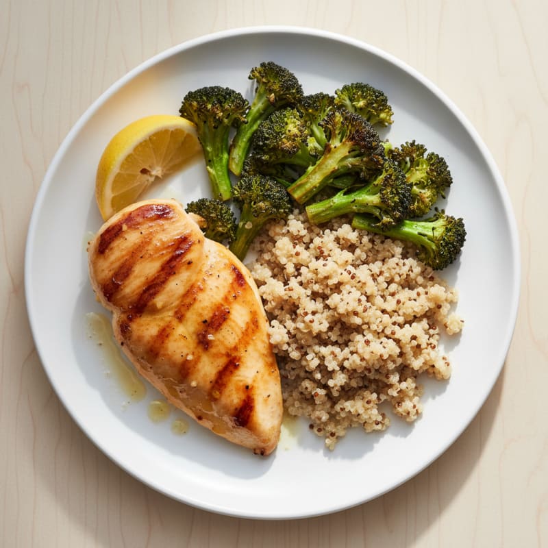 Grilled Chicken Breast with Roasted Broccoli and Quinoa