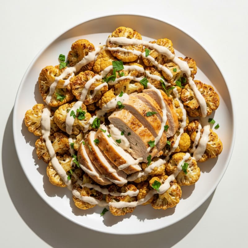 Roasted Cauliflower and Chicken with Tahini Drizzle