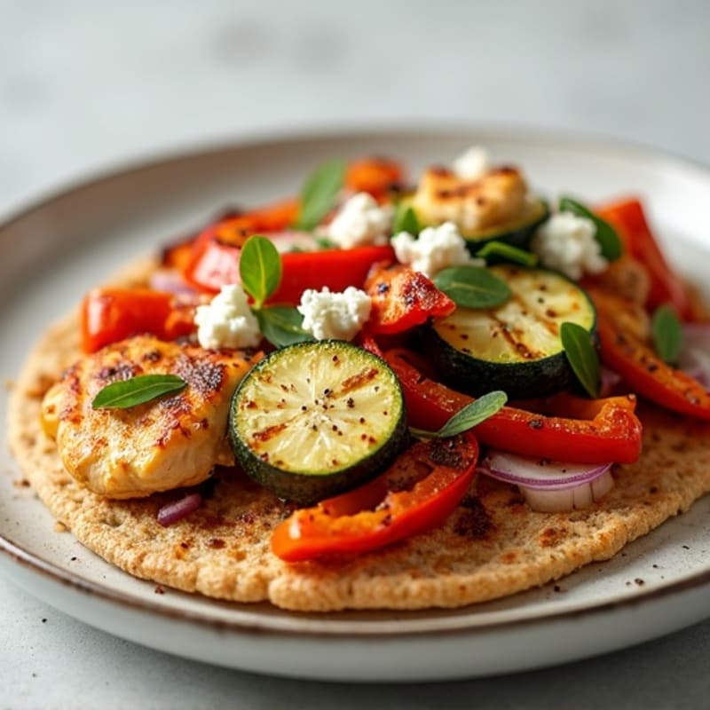 Crispy Roasted Vegetable Flatbread with Grilled Chicken & Feta