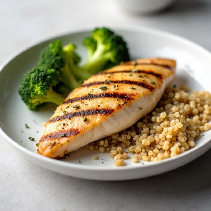 Grilled Chicken Breast with Roasted Broccoli and Quinoa