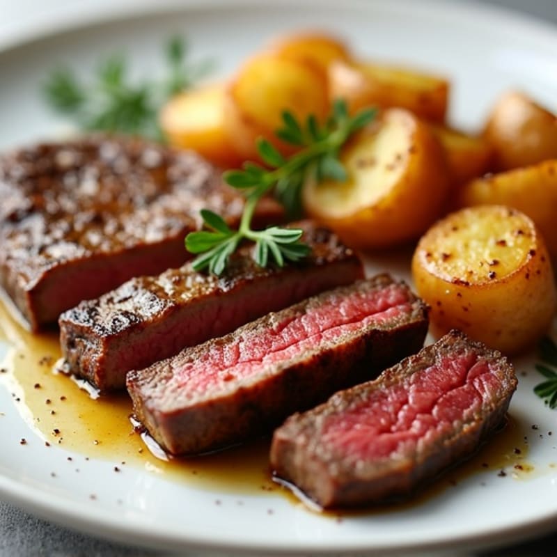 Pan-Seared Garlic Steak with Crispy Roasted Potatoes