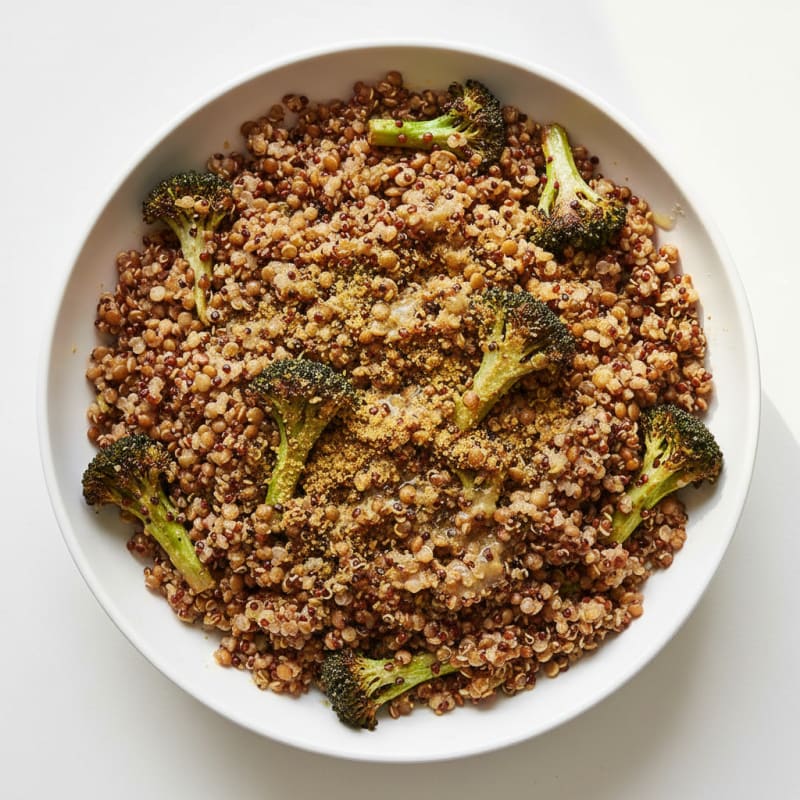 Grilled Smoky Lentil and Quinoa Bowl with Roasted Broccoli