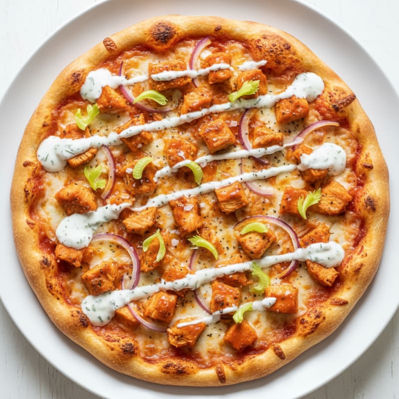 Buffalo Chicken Pizza with Ranch Drizzle