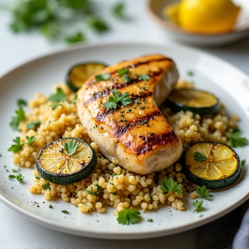 Herb-Grilled Chicken with Lemon Bulgur and Charred Zucchini