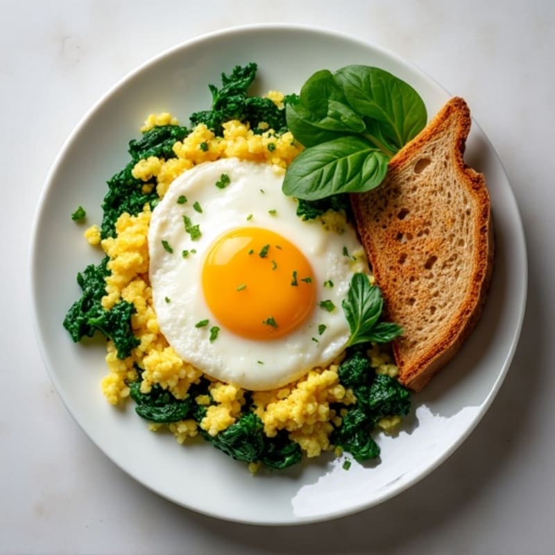 Fluffy Egg White Scramble with Fresh Herbs and Sautéed Spinach