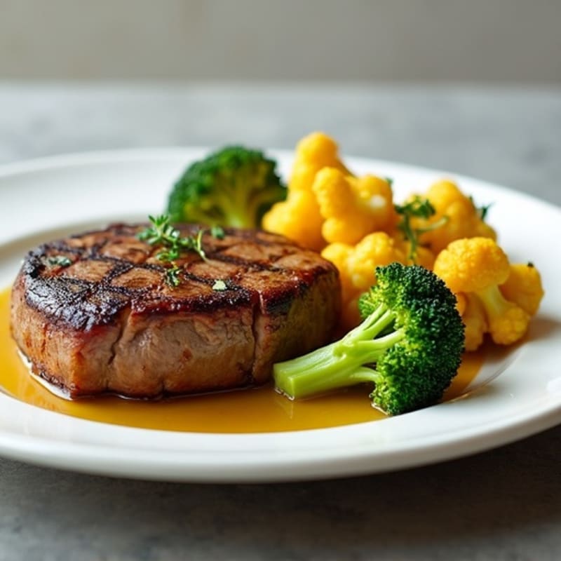 Seared Steak with Roasted Broccoli and Cauliflower