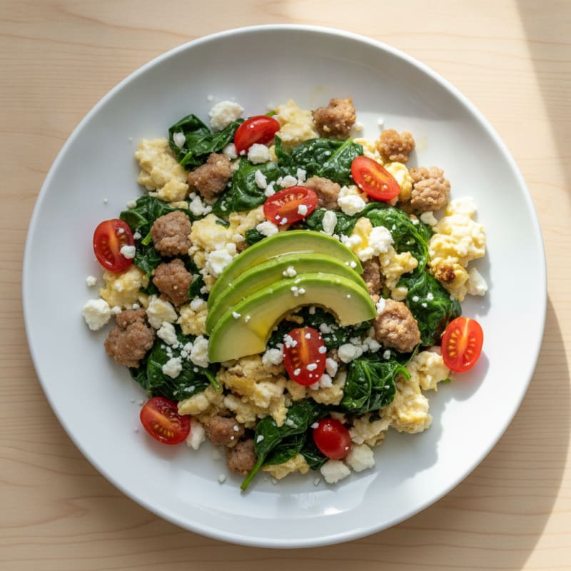 Egg White and Turkey Sausage Scramble with Spinach