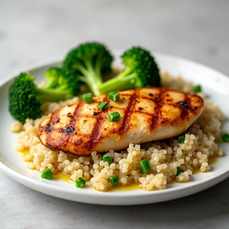 Grilled Chicken Breast with Quinoa and Steamed Broccoli