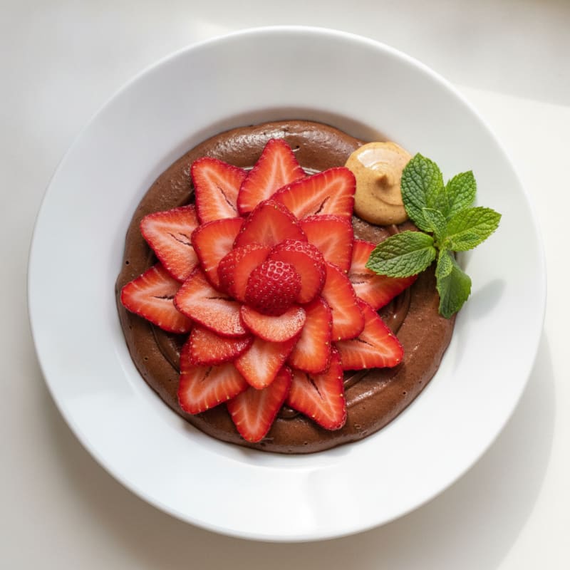 Silky Chocolate Protein Pudding with Sliced Strawberries