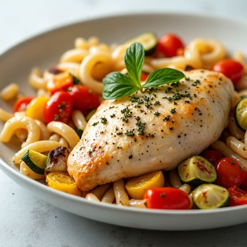 Lemon Herb Chicken with Whole Wheat Pasta and Roasted Vegetables