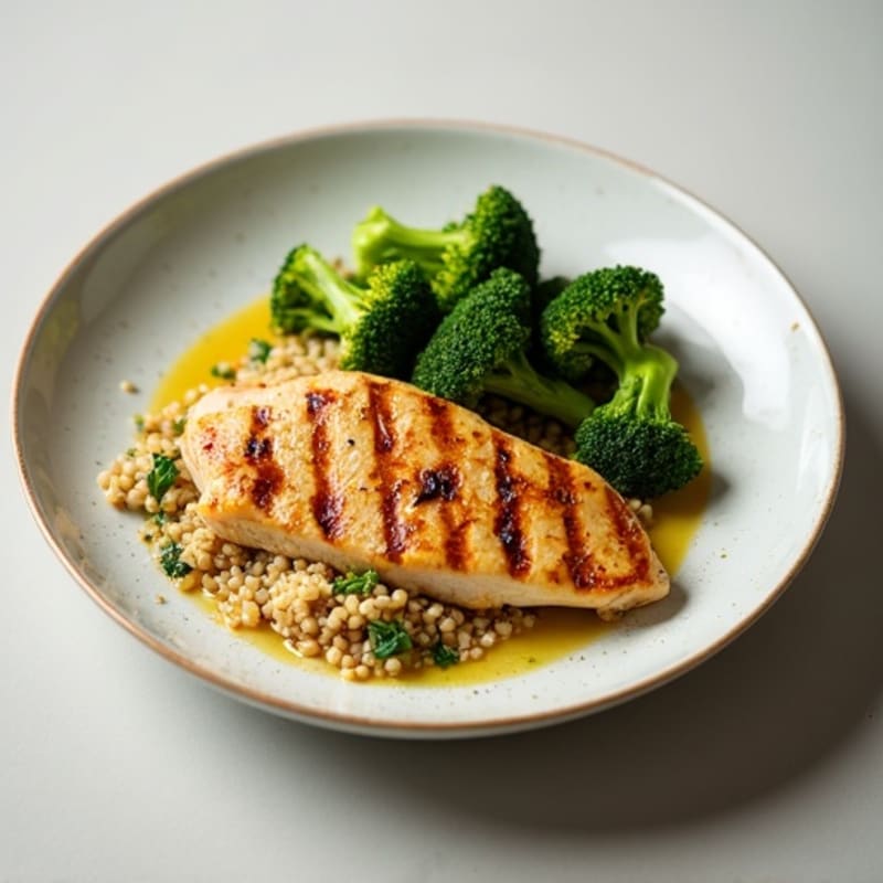 Grilled Chicken Breast with Quinoa and Roasted Broccoli