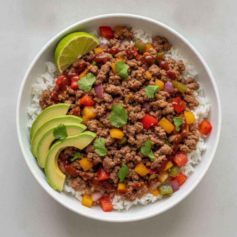Ground Beef Taco Rice Bowl