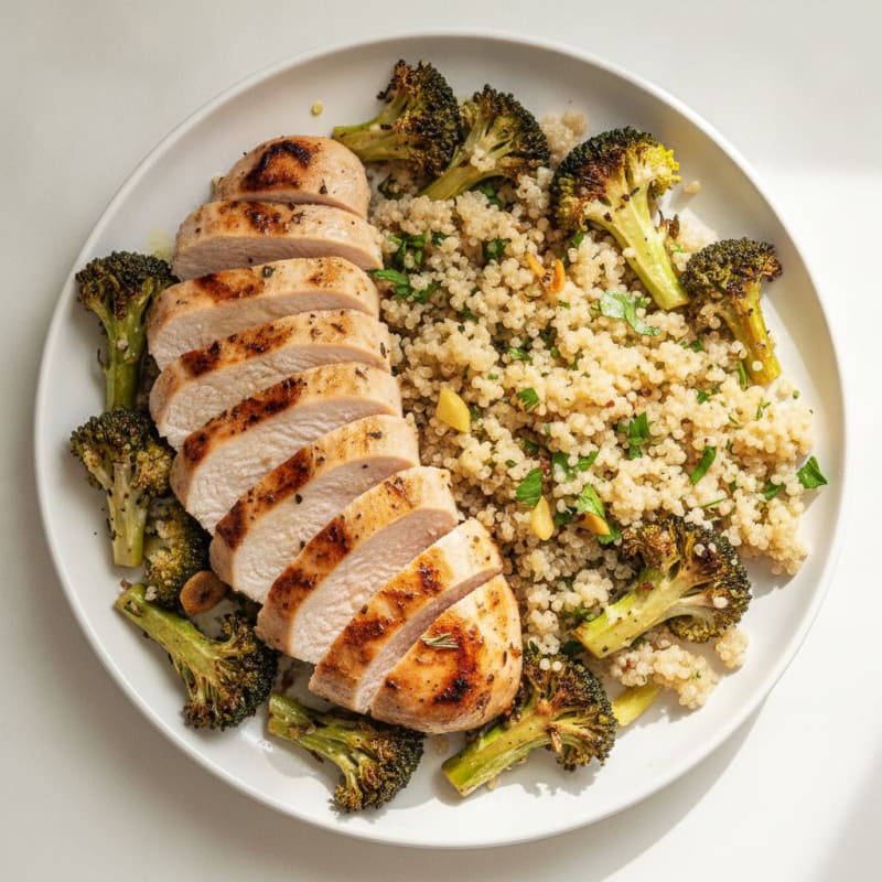 Grilled Turkey Breast with Roasted Broccoli and Quinoa