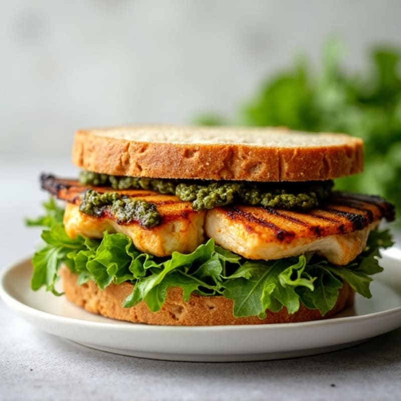 Grilled Chicken Pesto Sandwich with Fresh Greens