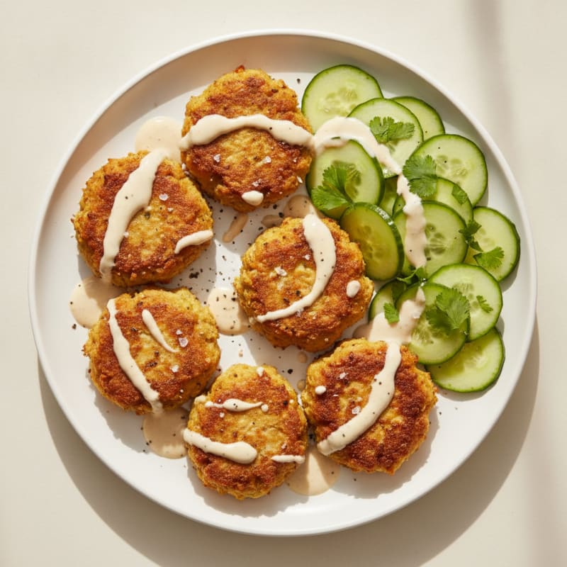 Crispy Chicken Falafel with Lemon-Tahini Drizzle