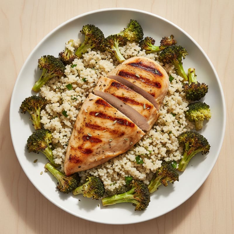 Grilled Chicken Breast with Quinoa and Roasted Broccoli