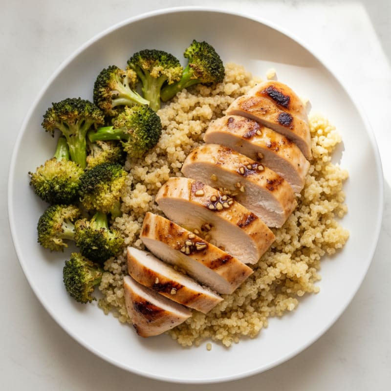 Grilled Chicken Breast with Quinoa and Roasted Broccoli