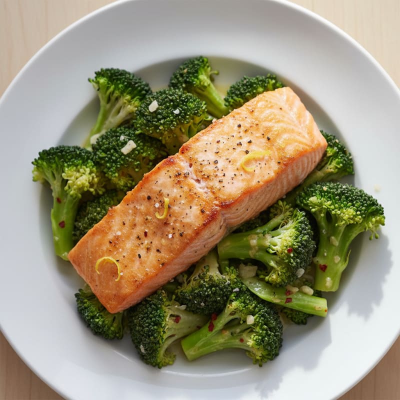 Golden Pan-Seared Salmon with Zesty Lemon-Garlic Broccoli
