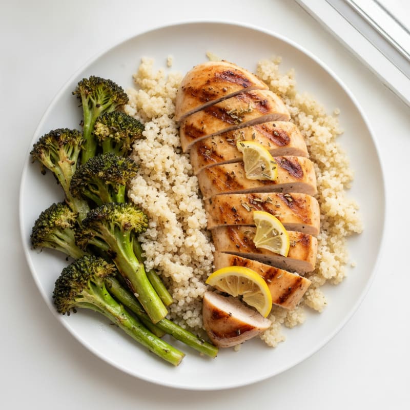 Grilled Chicken Breast with Quinoa and Roasted Broccoli