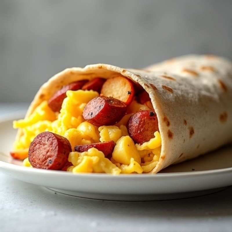 Lean Turkey Sausage, Scrambled Egg, and Crispy Potato Breakfast Burrito