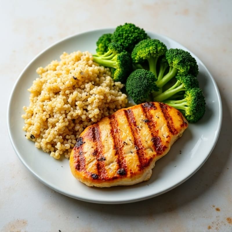 Grilled Chicken Breast with Quinoa and Steamed Broccoli