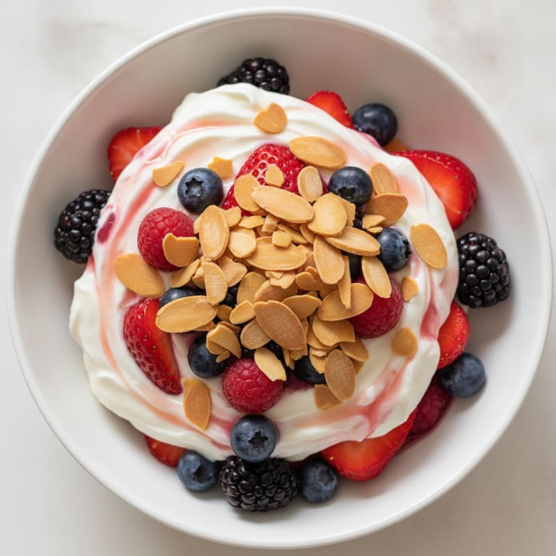 Greek Yogurt Protein Parfait with Mixed Berries and Almonds