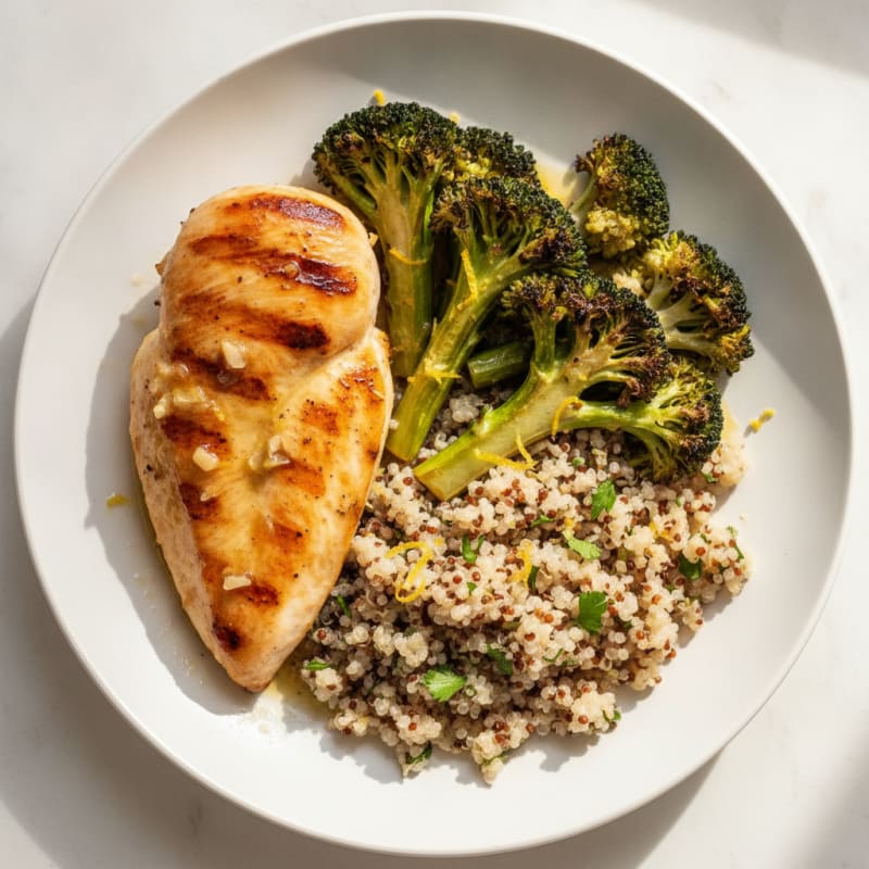 Grilled Chicken Breast with Roasted Broccoli and Quinoa
