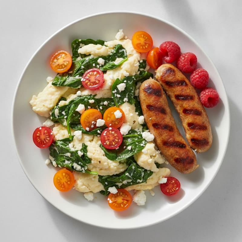 Egg White and Spinach Scramble with Grilled Turkey Sausage
