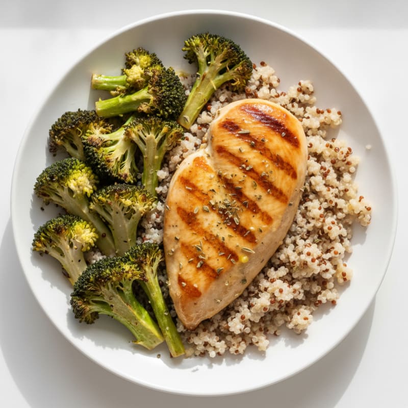 Grilled Chicken Breast with Quinoa and Roasted Broccoli
