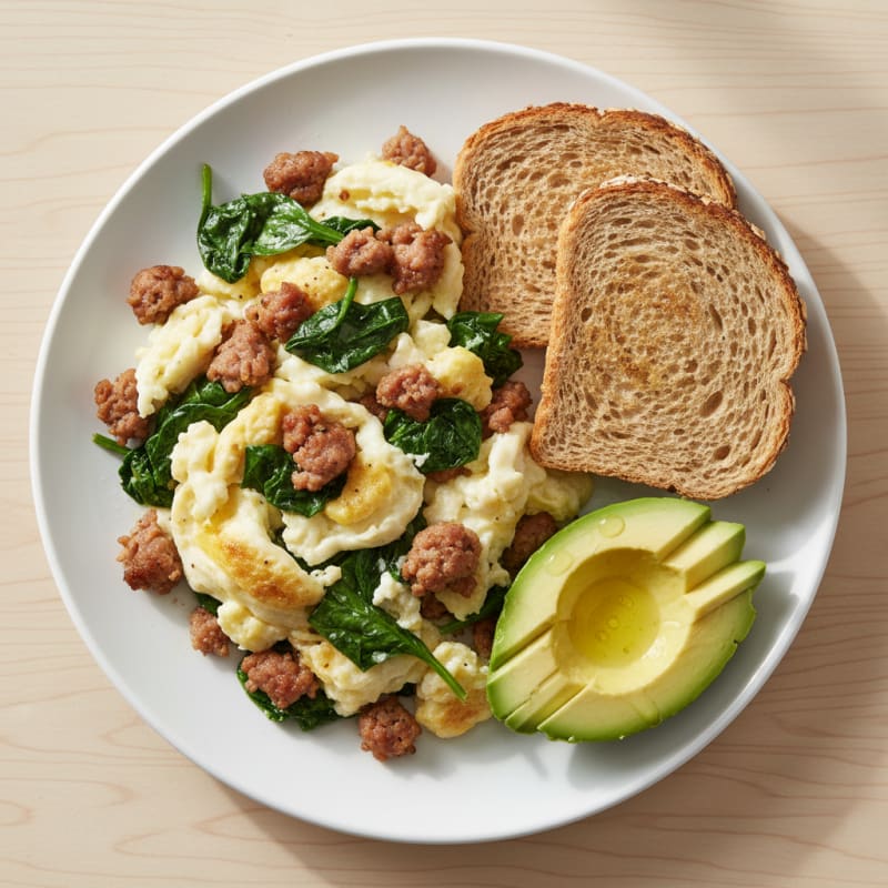 Egg White and Turkey Sausage Scramble with Spinach