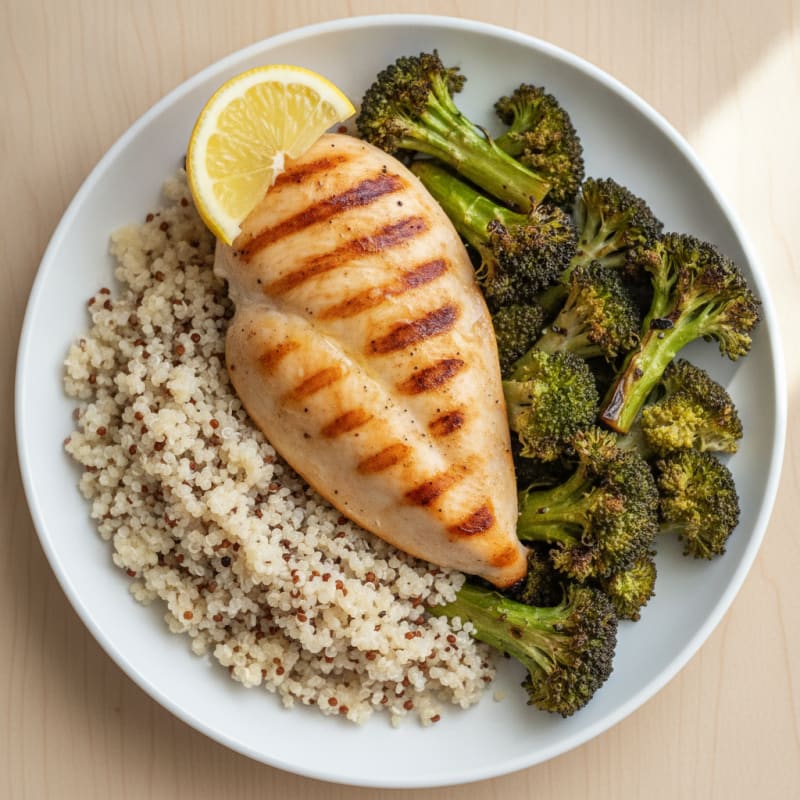 Grilled Chicken Breast with Quinoa and Roasted Broccoli