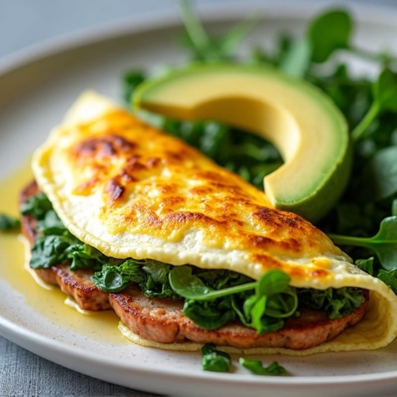 Egg White Spinach Omelette with Grilled Turkey Sausage