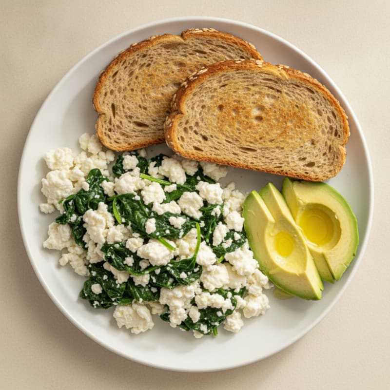 Egg White Scramble with Cottage Cheese and Sautéed Spinach