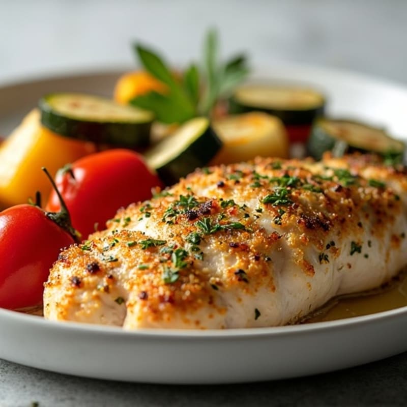 Herb-Crusted Pan Seared Chicken with Roasted Vegetables