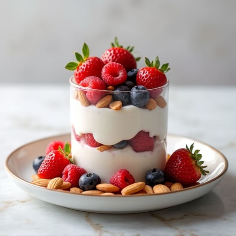 Greek Yogurt Protein Parfait with Mixed Berries and Almonds
