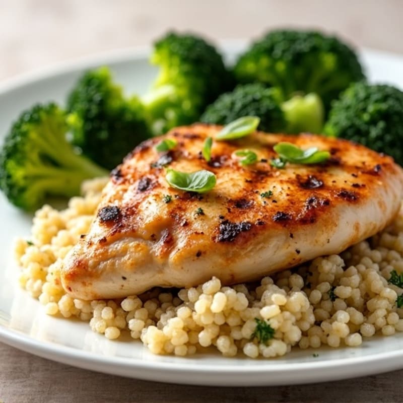 Grilled Chicken Breast with Quinoa and Steamed Broccoli