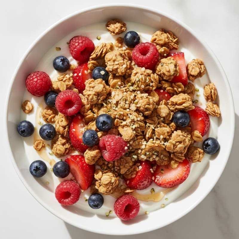 Creamy Greek Yogurt Bowl with Protein Granola and Mixed Berries