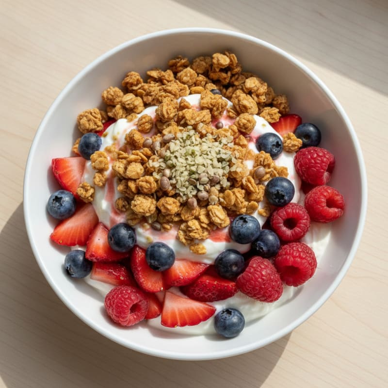 Greek Yogurt Parfait with Mixed Berries and Protein Granola