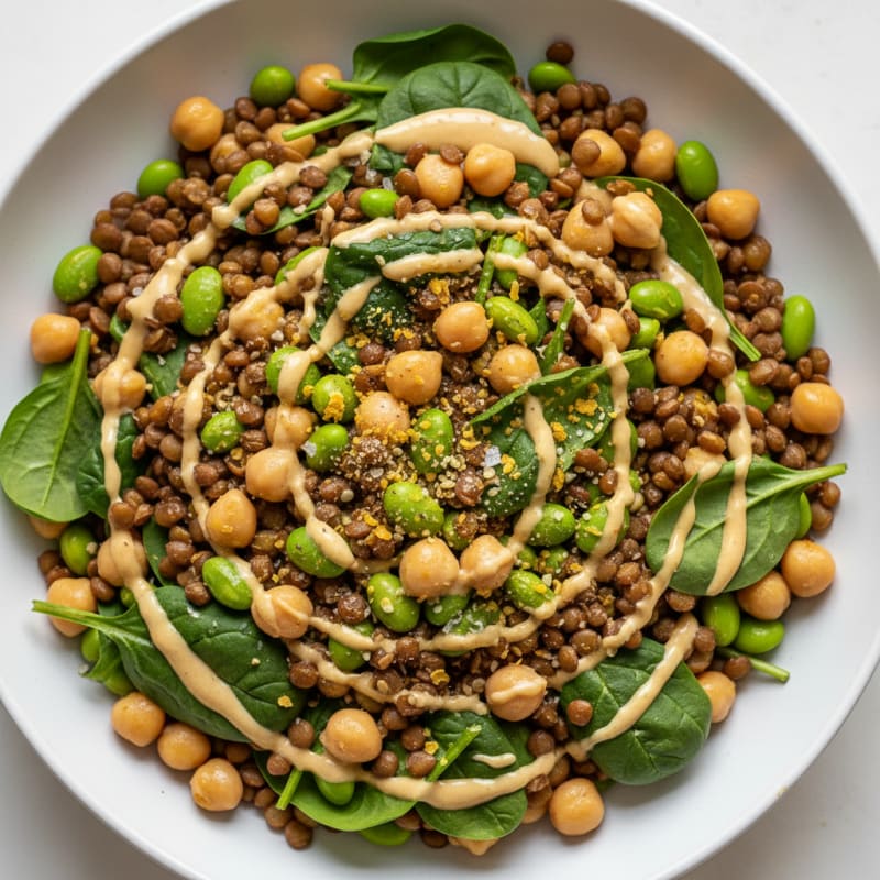 Lentil and Chickpea Power Bowl with Tahini Dressing