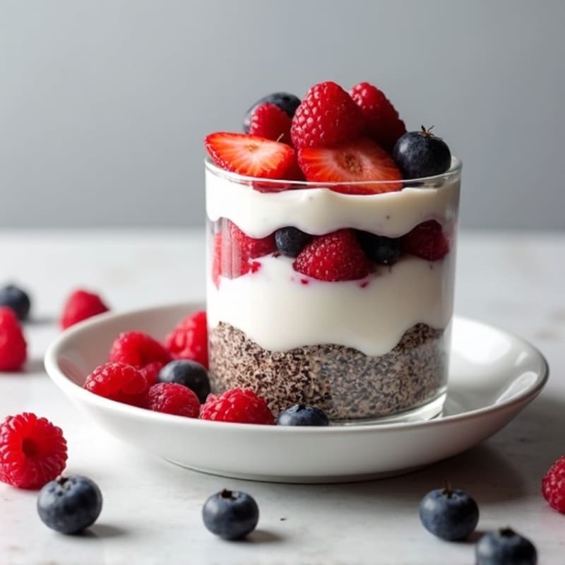 Greek Yogurt Protein Parfait with Mixed Berries and Chia Seeds