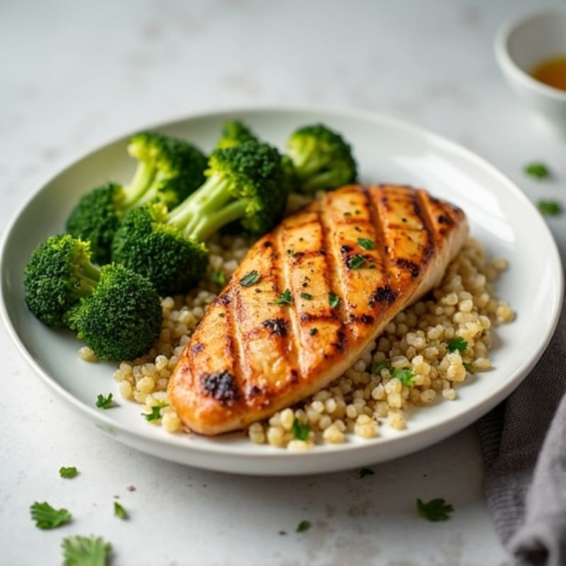 Grilled Chicken Breast with Quinoa and Roasted Broccoli