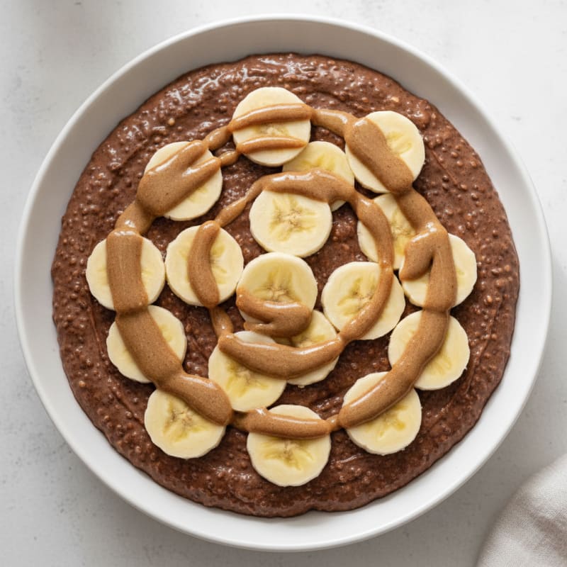 Chocolate Protein Pudding with Sliced Bananas