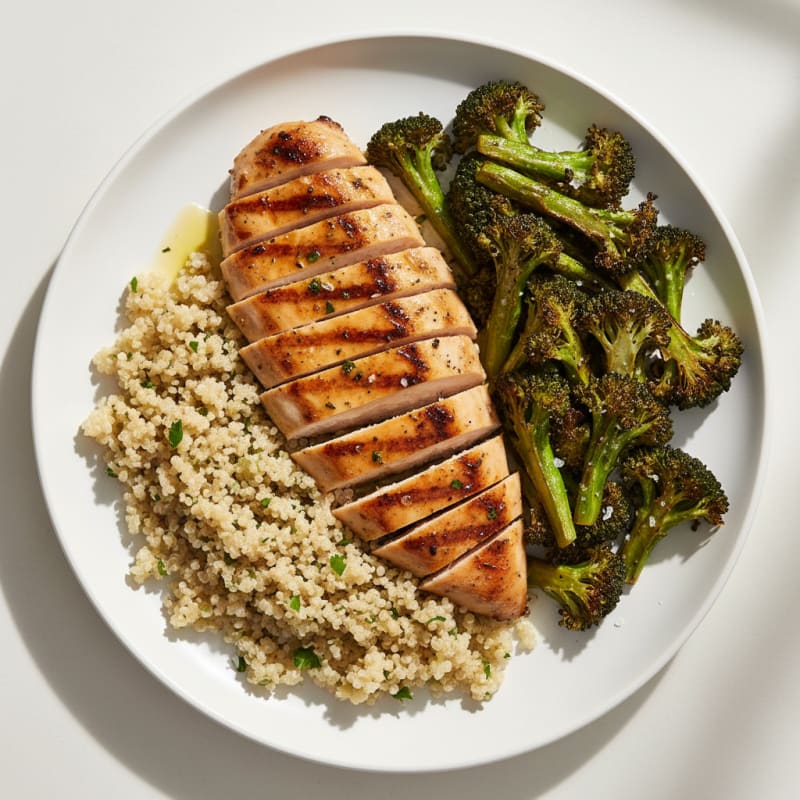 Grilled Chicken Breast with Quinoa and Roasted Broccoli