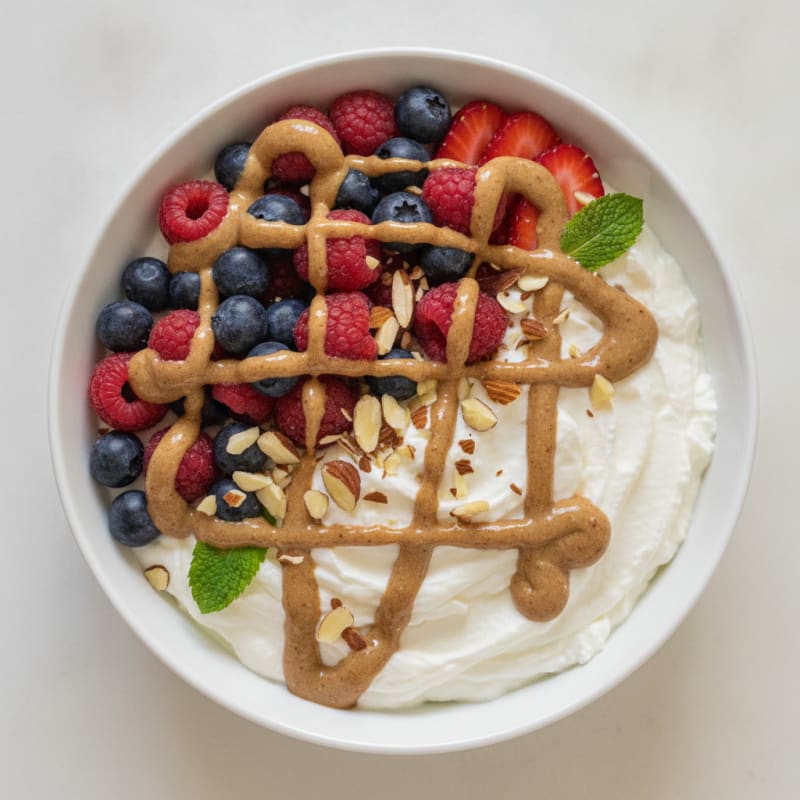 Greek Yogurt Protein Bowl with Mixed Berries and Almond Butter