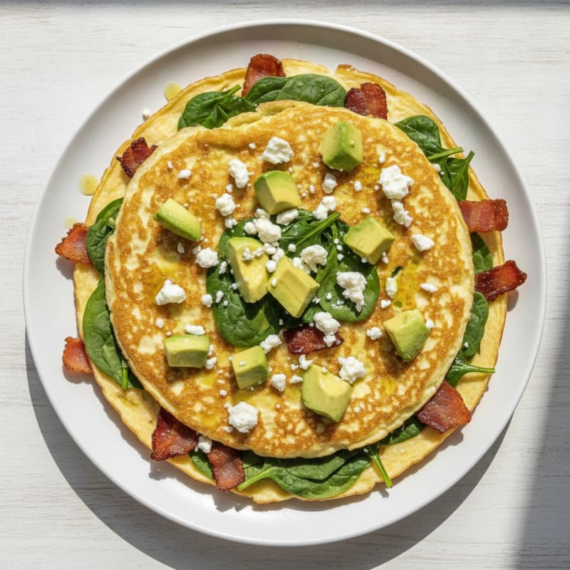 Crispy Egg White Omelet with Spinach and Turkey Bacon