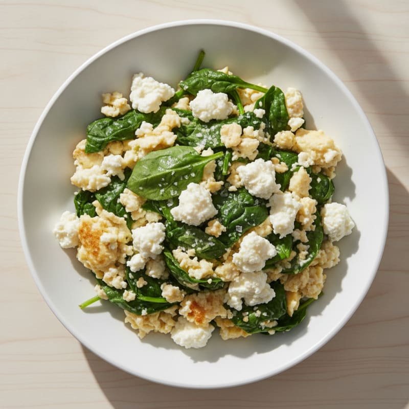Egg White and Spinach Scramble with Cottage Cheese