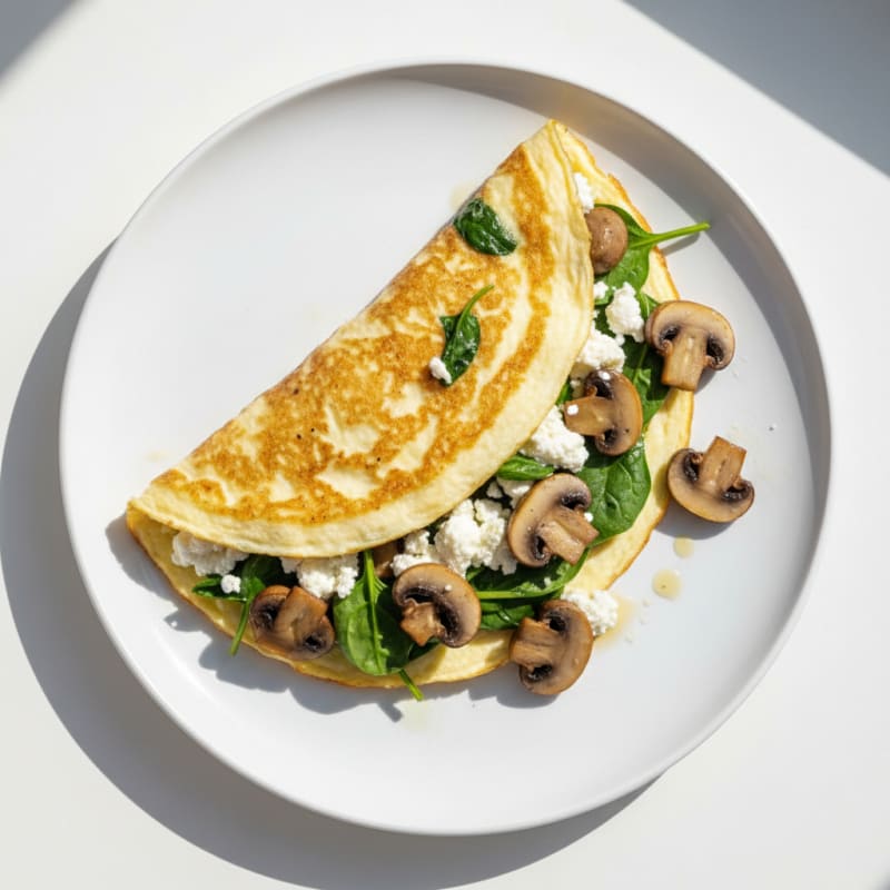 Egg White Spinach Omelette with Cottage Cheese and Sautéed Mushrooms